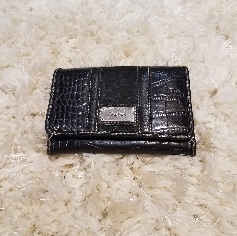 LIZ&CO Animal Print Embossed Black Folding Wallet